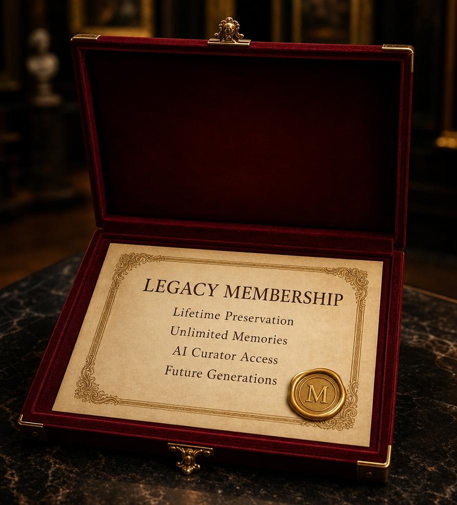 Legacy Membership certificate in a velvet lined box